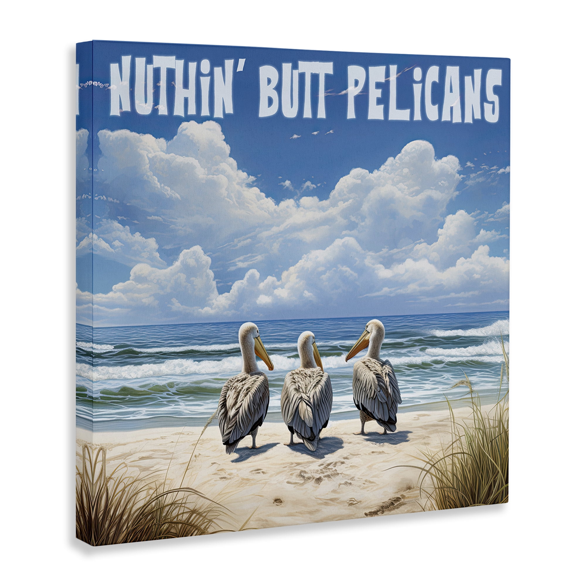 Stupell Industries Nuthin' Butt Pelicans Coastal Painting Gallery Wrapped Canvas Art Print Wall Art, 17 x 17