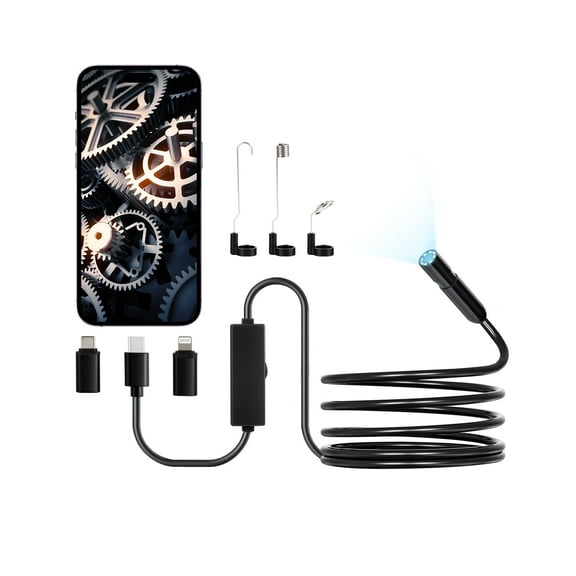VEVOR Endoscope Camera with Light, 1920P HD Borescope for Android & IOS, 8 LED Lights Inspection Camera with 10FT Semi-Rigid Cable, 2X Zoom, IP67 Waterproof Snake Scope Camera for Auto, Plumbing