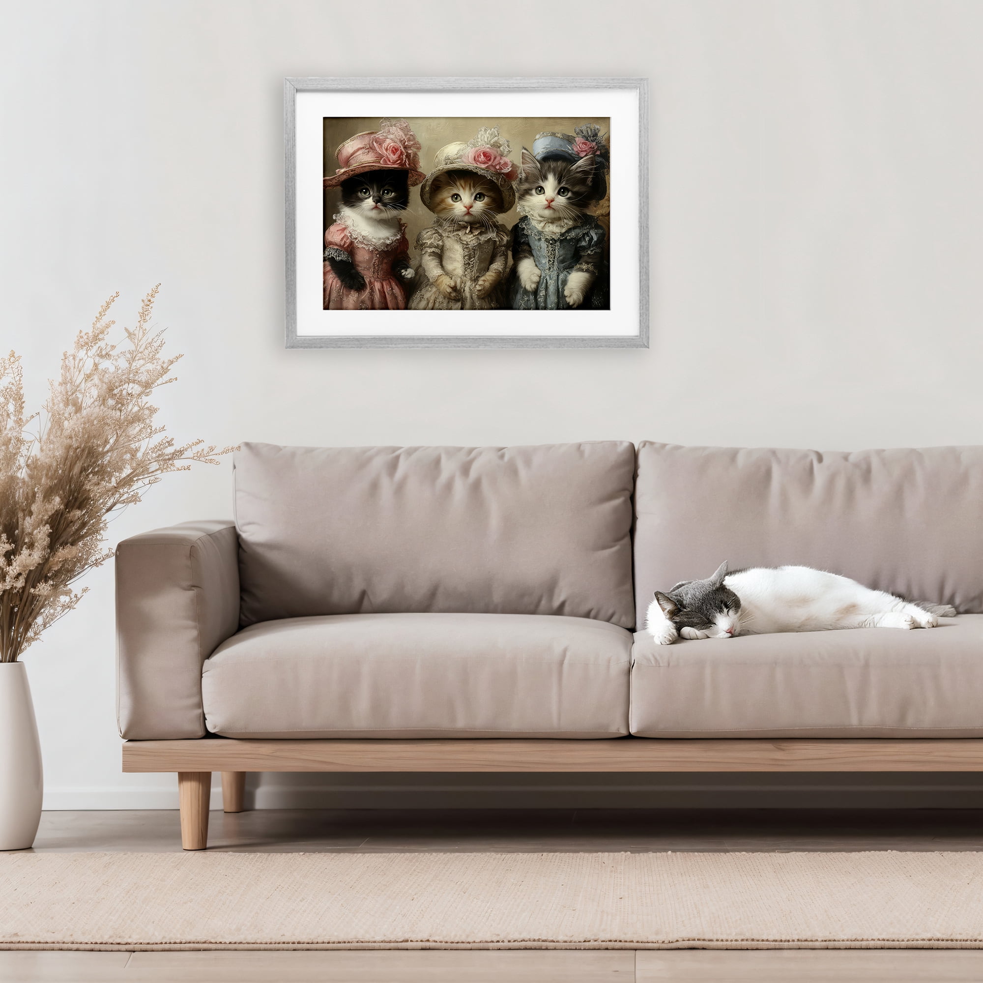 Stupell Industries Vintage Dress Cats Gray Framed Print Under Glass, design by The Wands Want