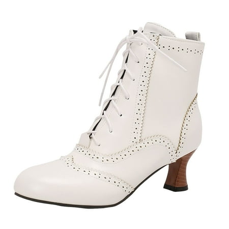 

XZLED Womens Ankle Boots Autumn Lace Up Kitten Heel Boots Lace Up Fashion Short Boots