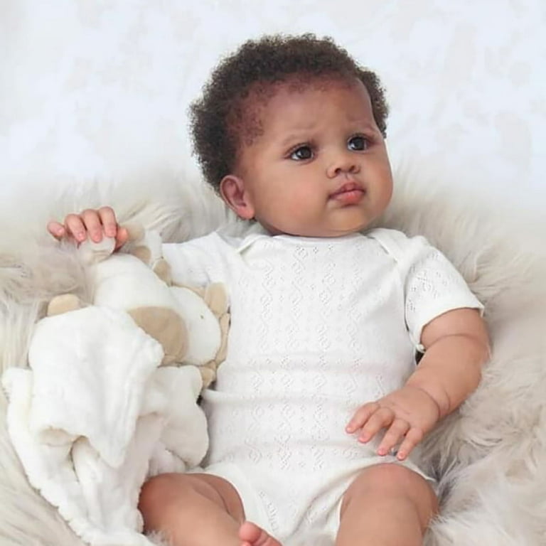 Real pics- 24 Black Skin Reborn Baby Doll Girl 3D Newborn Lifelike Toddler  Gift