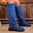 thumbnail image 5 of UngA Women Boots Wide Calf Flat Faux Suede Boots for Women Cowboy Slouch Stacked Bootie Side Zipper Round Toe Winter Flats Boots for Women Mid Calf Blue,Size 5.5, 5 of 7