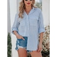 thumbnail image 5 of Women's Button Down Shirts Casual Long Sleeve V Neck Striped Blouses Tops with Pockets, 5 of 7