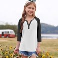 thumbnail image 3 of Efsteb Girls Tops Casual 3/4 Sleeve V-Neck Color Block Print Comfy Button Tshirts Lightweight for Holidays（Black，5 Years）, 3 of 6