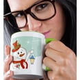 thumbnail image 2 of 3drose, Cute Festive Winter Snowman Holding Lantern Scene Seasonal Holiday Xmas Christmas Cartoon, 11oz Two-tone Green Mug, 2 of 6