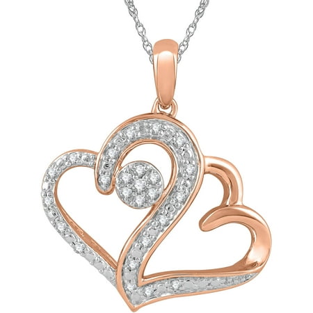 Heart 2 Heart 1/5 Carat T.W. Diamond 14kt Pink Gold over Sterling Silver Pendant with Chain, 18