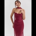 thumbnail image 4 of Vestido Tubo con Hombros Descubiertos para Mujer, Estilo Corsé, Plisado, Ajustado, para Invitada de Boda Formal, Conjunto de Dos Piezas. Vino Tinto L, 4 of 10