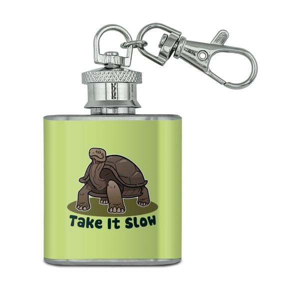 Tortoise Take It Slow Turtle Stainless Steel 1oz Mini Flask Key Chain
