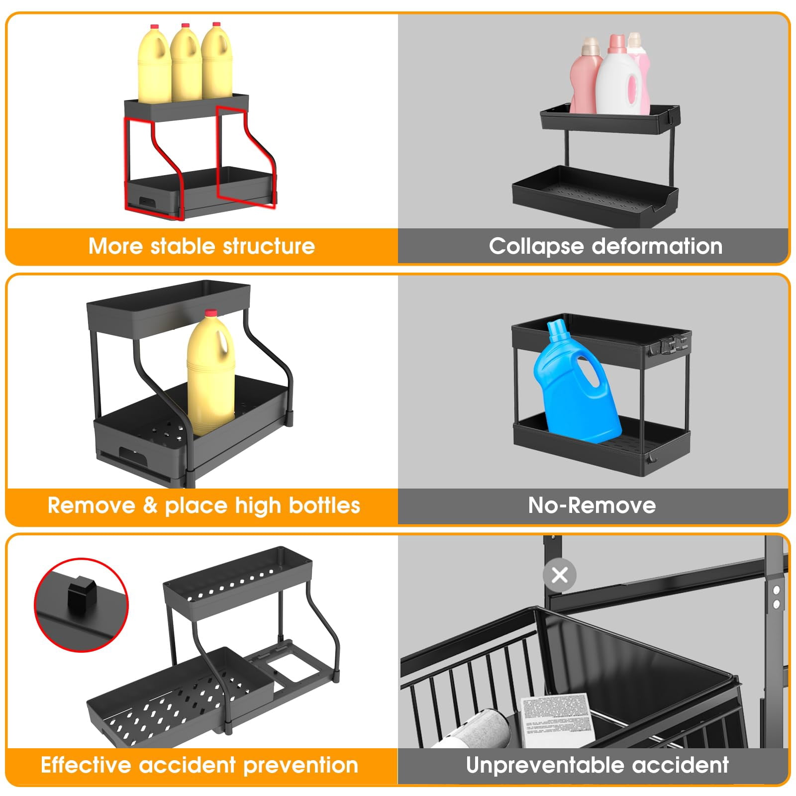 ZALFLEX Under Sink Organizers,2 Pack L-Shape Sliding Under Sink Organizers and Storage, 2-Tier  Under Counter Storage Organizer Pull Out Under Sink Storage for Kitchen Bathroom Black