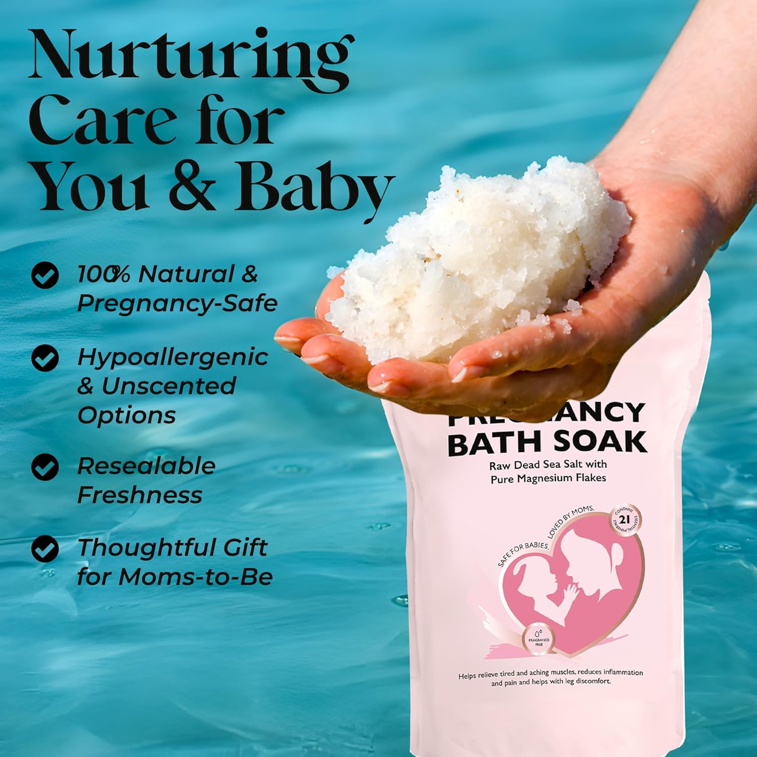 Aromasong Dead Sea Pregnancy Bath Soak with Pure Magnesium Flakes, 5 lb, All-Natural Mineral-Rich Bath Salt for Moms-to-Be