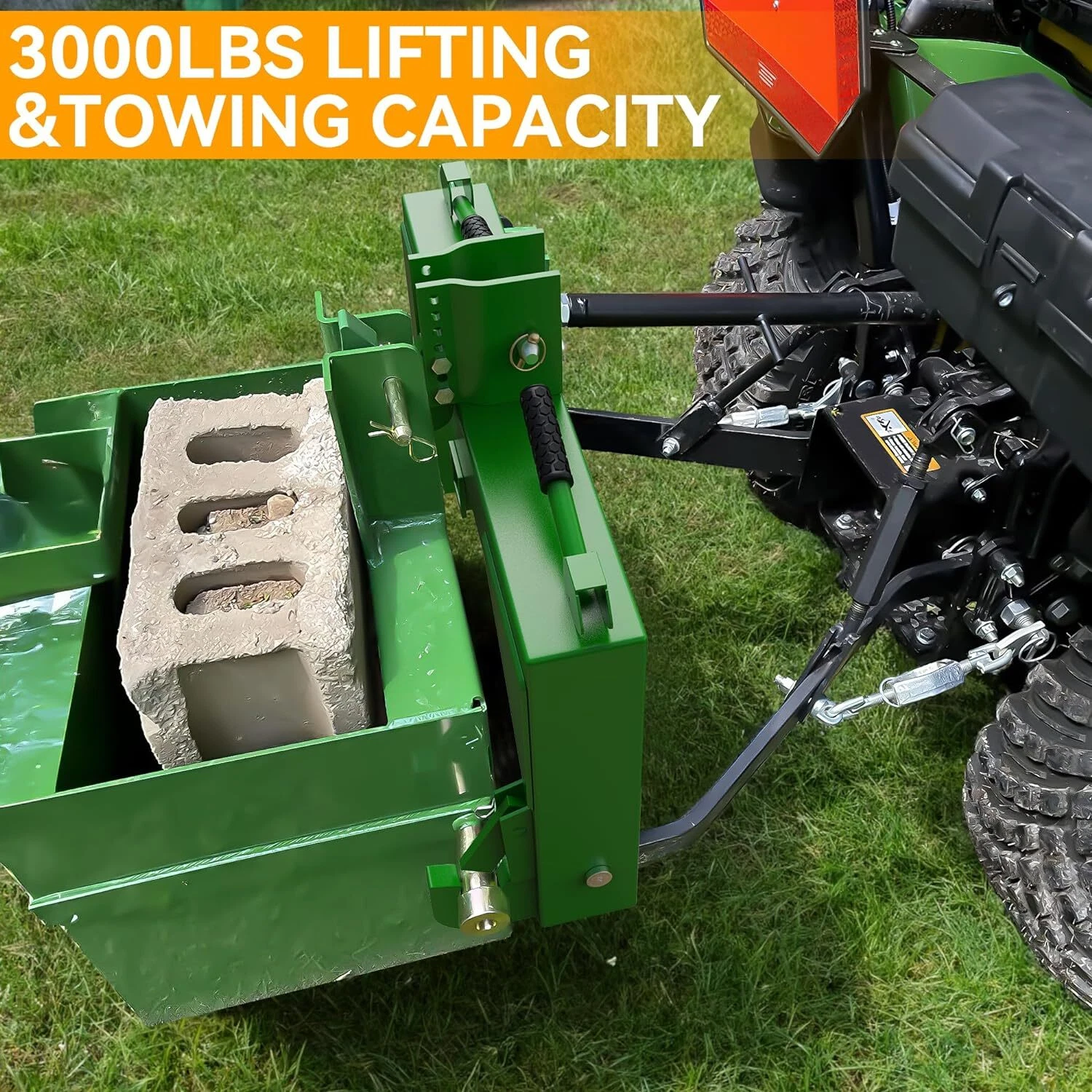 Uforic Category 1 Tractor 3 Point Quick Hitch, 3000 LBS 3-Pt Attachment with 2" Receiver & 5 Adjustable Bolt Positions