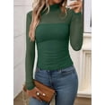 thumbnail image 4 of Women'S Sexy- Mock Turtle Neck Long Sleeve Tops Sheer Mesh Ruched Trendy Going Out Shirts Blouse Green L, 4 of 7