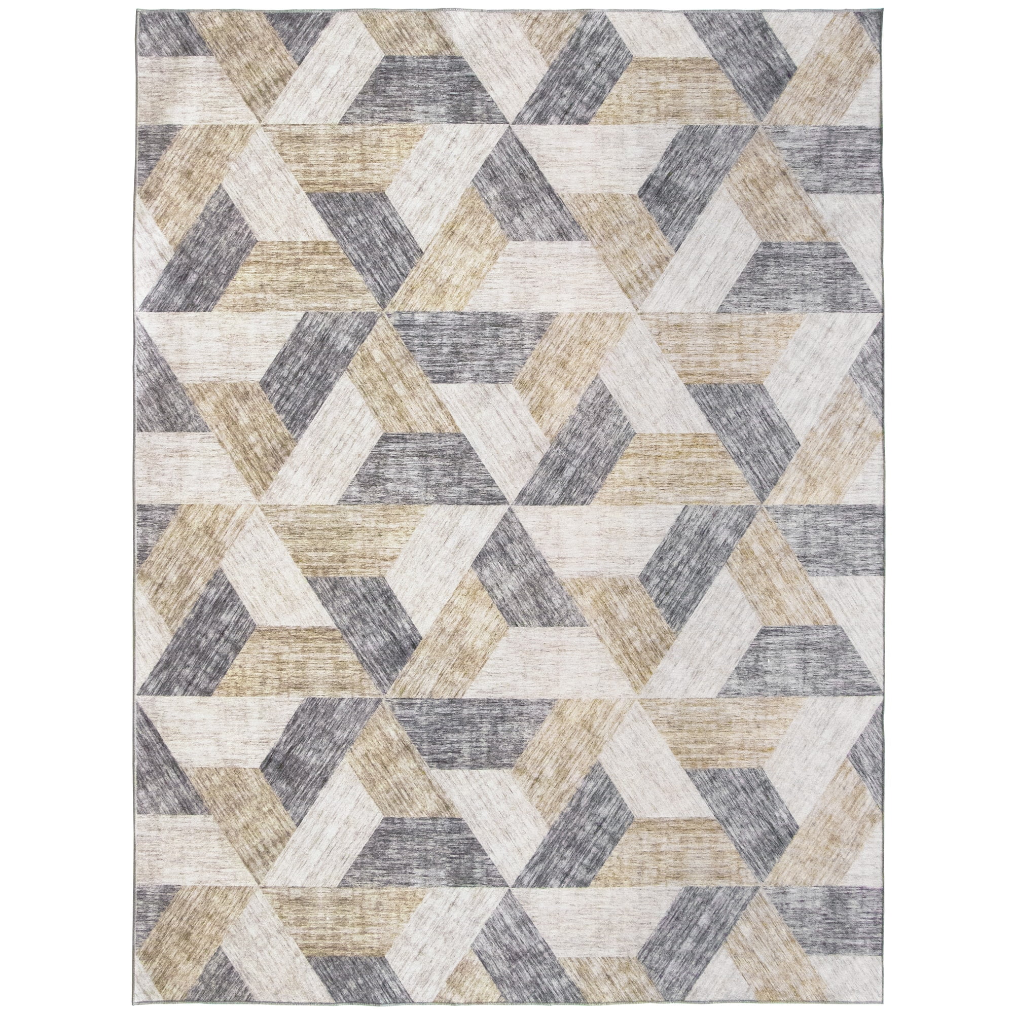 ReaLife Rugs Machine Washable Printed Geometric Tan Gold Ecofriendly