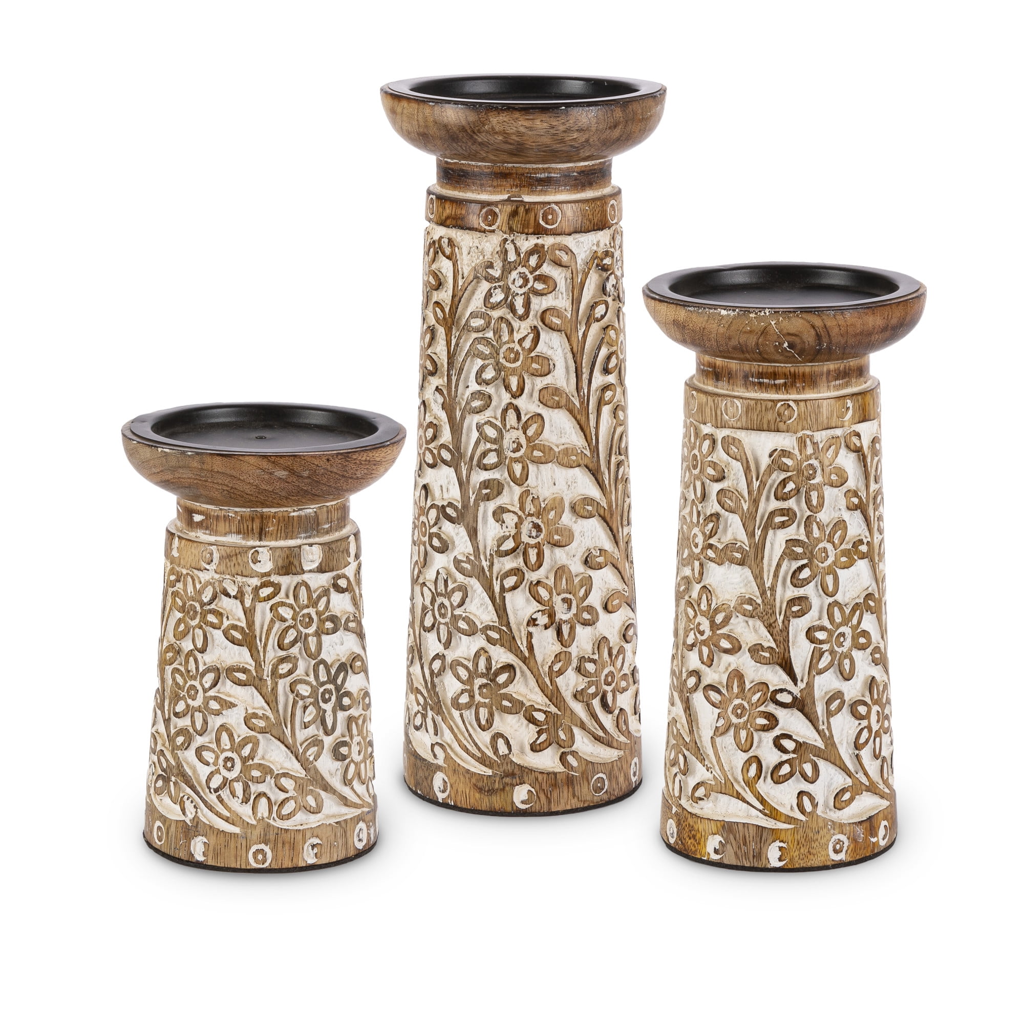 Gerson Set of 3 Mango Wood Candle Holders