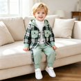 thumbnail image 6 of RMGVDSD Toddler Boys Fall Clothes Plaid Shirt Hooded Sweatshirt With Pocket Long Sleeve Jacket Tops And Casual Pants Two Piece Outfits Set 12-18 Months, 6 of 9