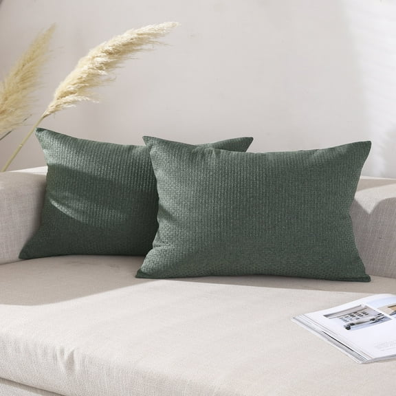 Jepeak Woven Textured Throw Pillow Covers Cushion Cases Pack of 2 Solid Linen Decorative Rectangle Pillow Cover for Sofa Bed Couch (16x24 inch, Spruce Green)