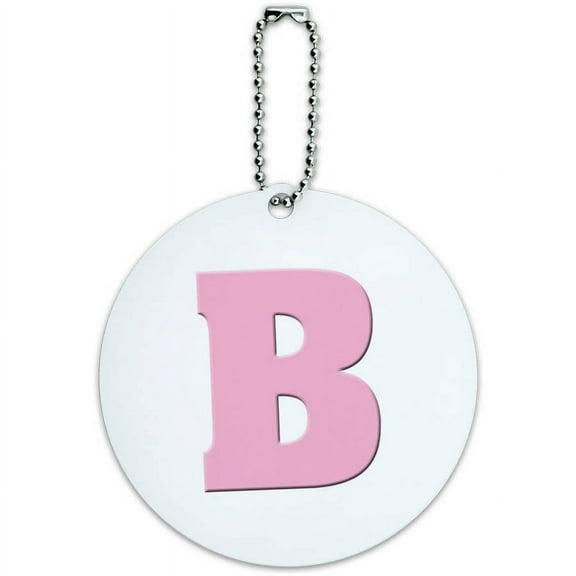 Letter B Initial Baby Girl Block Font Pink Shower Round Luggage ID Tag Card for Suitcase or Carry-On