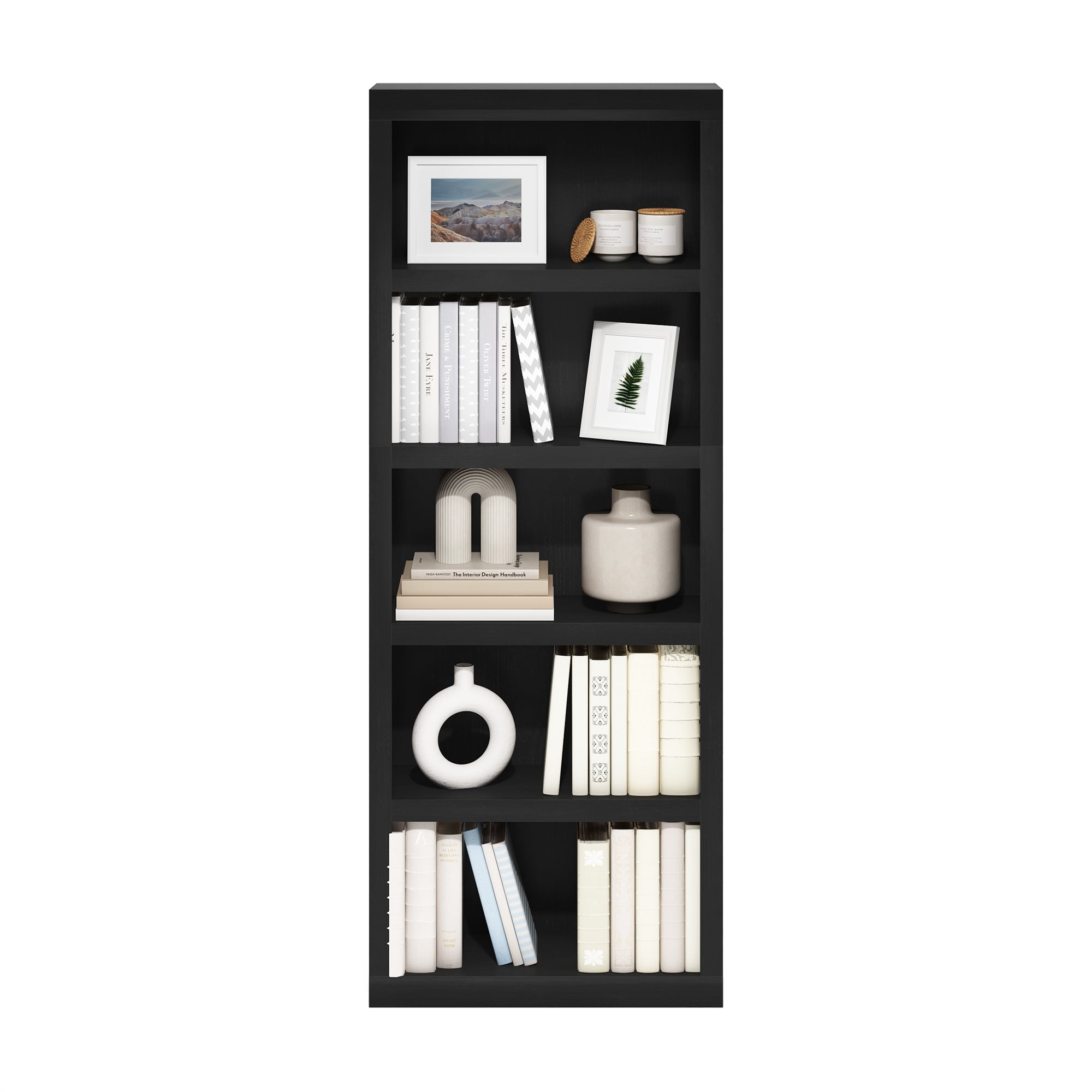 Furinno Rail 5-Tier Open Shelf Bookcase, Blackwood