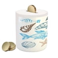 thumbnail image 2 of Hipster Piggy Bank, Underwater Marine Life Aquatic Fish Shell Jellyfish Oyster Squid Seahorse, Ceramic Coin Bank Money Box for Cash Saving, 3.6" X 3.2", Dark Blue Cocoa, by Ambesonne, 2 of 4