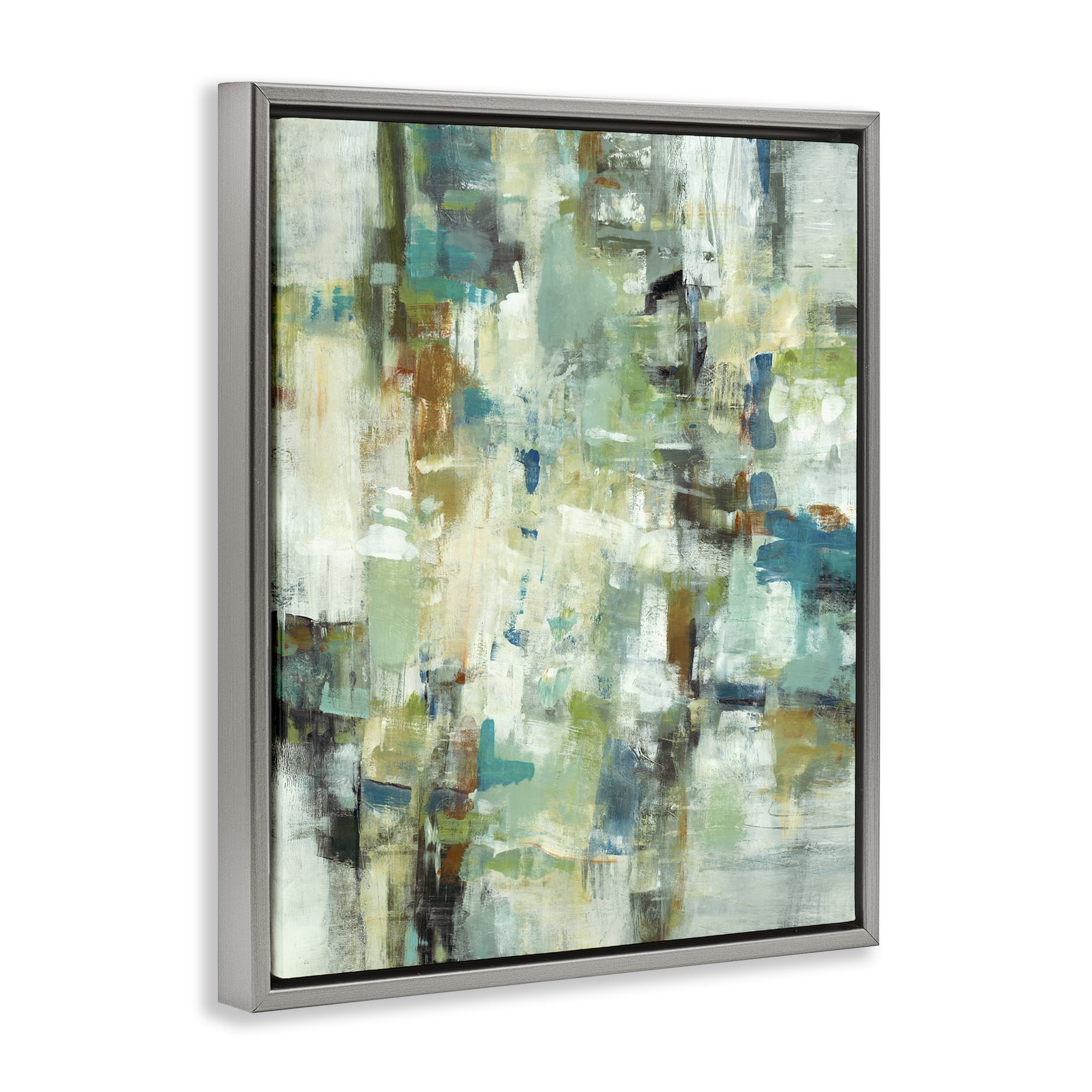 Stupell Industries Restless Green Abstraction Abstract Painting Gray Floater Framed Canvas Art Print Wall Art, 17 x 21