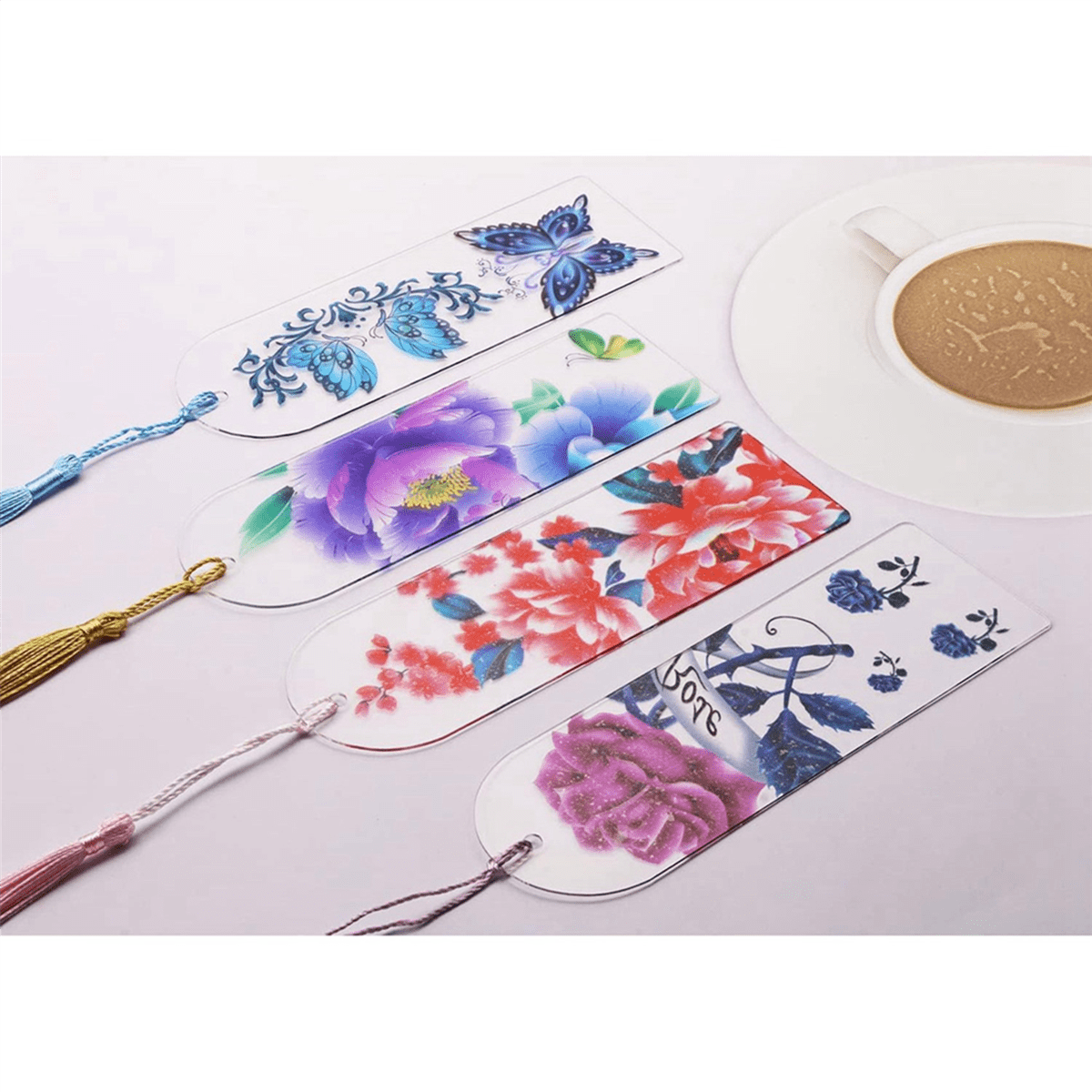 Blank Clear Acrylic Bookmarks 80Pcs Rectangle Craft Transparent Acrylic Book Markers with 80Pcs Small Bookmark Tassels
