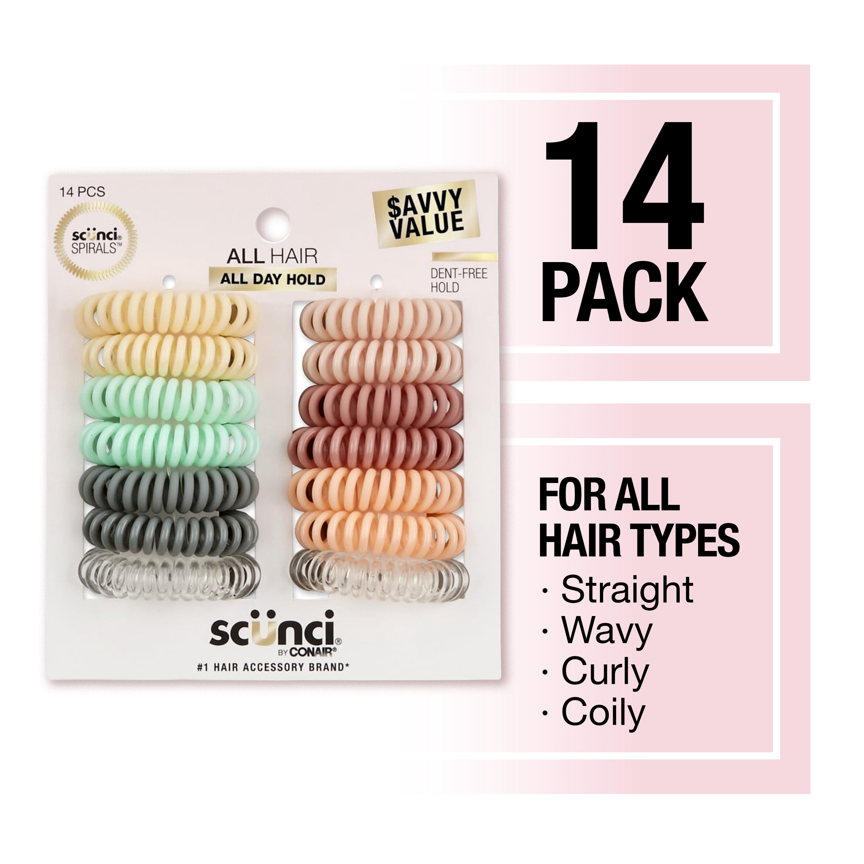 scunci, Ponytail Hair Ties, No Damage Plastic Coiled, 1.18