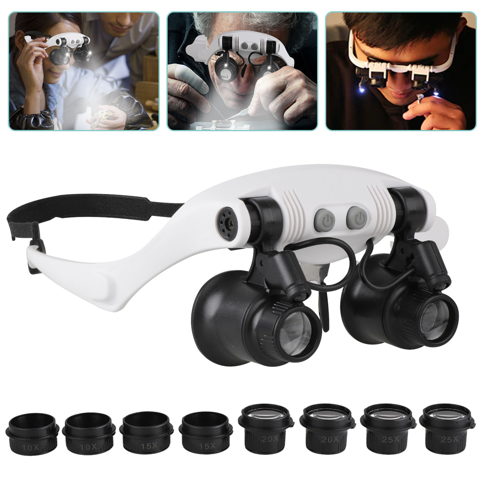 Magnifying Glass LED Light Headset Magnifier 10X Loupe With Headband Box Useful 