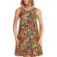 thumbnail image 1 of Cauagu Robes d'Été Hippie Peace Love pour Femmes, Robes Sans Manches Décontractées de Vacances Col Rond avec 2 Poches, 1 of 7