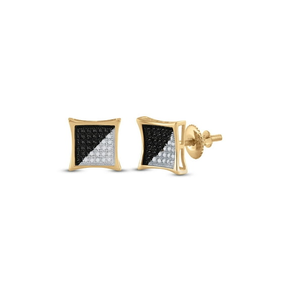 10kt Yellow Gold Mens Round Black Color Enhanced Diamond Square Earrings 1/4 Cttw