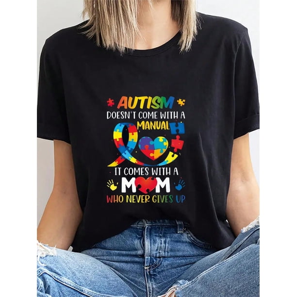 Love Jigsaw Puzzle Pattern, T-Shirt Stylish Crew Neck Woman's Casual Round Neck Short SleeveFather'sCamisetas para mujer, lindas camisetas con estampado gráfico, de manga corta, estilo casual, para ve