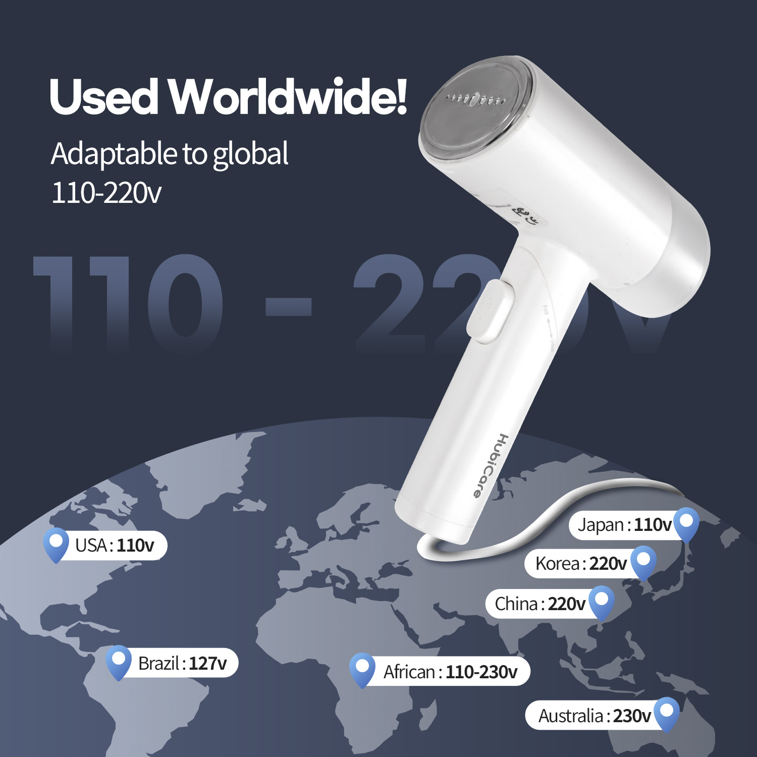 HubiCare Dual Voltage 120V - 220V Portable Handheld Steam Garment Steamer Foldable: Effortless Wrinkle Clothes Steam Iron Removal 25-Second Fast Heat-up, 1000W, Home & Travel