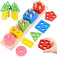 thumbnail image 3 of Baby Stacking Toy Colorful Wooden Shape Sorting Toy Geometric Block Puzzle Toy Color Shape Recognition Motor Skill Montessori Early Educational Toy for 3 Years Old Toddlers, 3 of 11