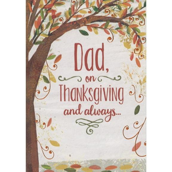 Designer Greetings Tree with Falling Leaves and Orange Swirls Thanksgiving Card for Dad
