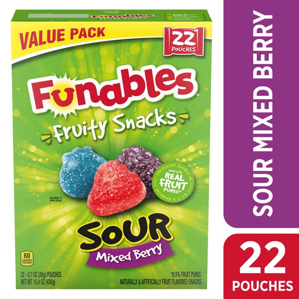 Funables Fruit Snacks Mixed Berry Sours, 15.8oz, 22 Count