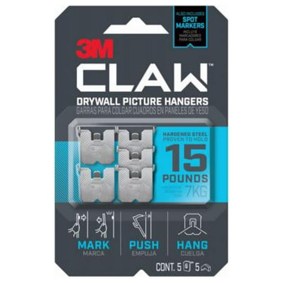 3M 3PH15M-5ES CLAW Drywall Picture Hangers & Markers, Holds 15-Lbs., 5-Pk. - Quantity 4