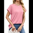 thumbnail image 3 of Camisetas Casuales Holgadas para Mujer, Camisetas de Verano de Corta con Cuello Redondo y Modernas Rosa L, 3 of 10