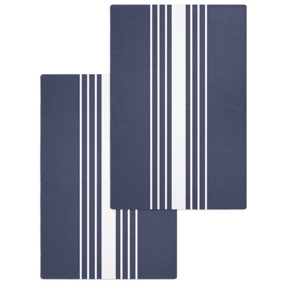 Vintage Striped Kitchen Dish Towels for Drying Dishes Set of 2, Midnight Blue Modern Simple Lines Waffle Weave Microfiber Hand Tea Bathroom Towels Quick Dry & Absorbent Towel 15.7x23.6