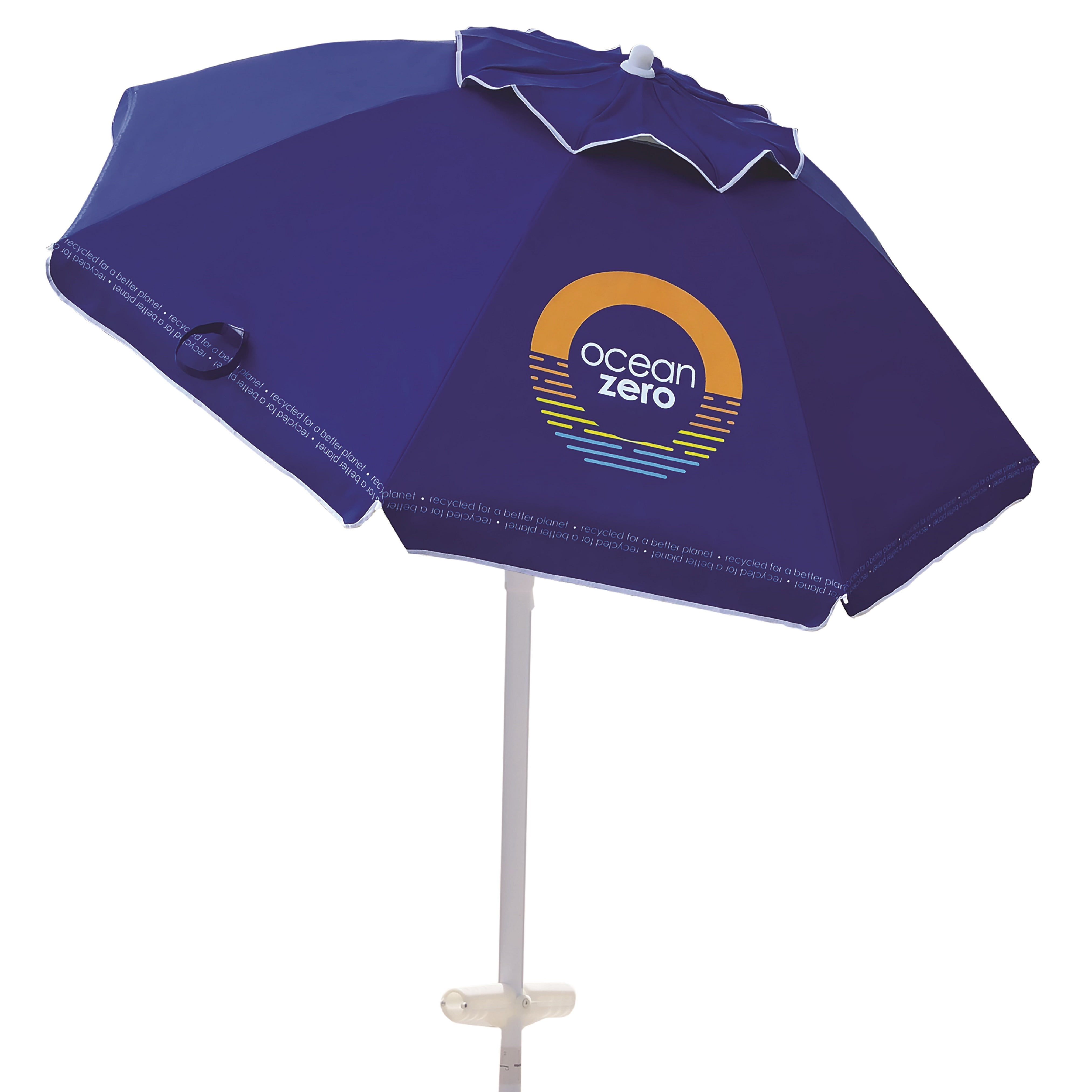 Ocean Zero 6.5ft Beach Umbrella with Built in Sand Anchor. UPF 50+-Blue