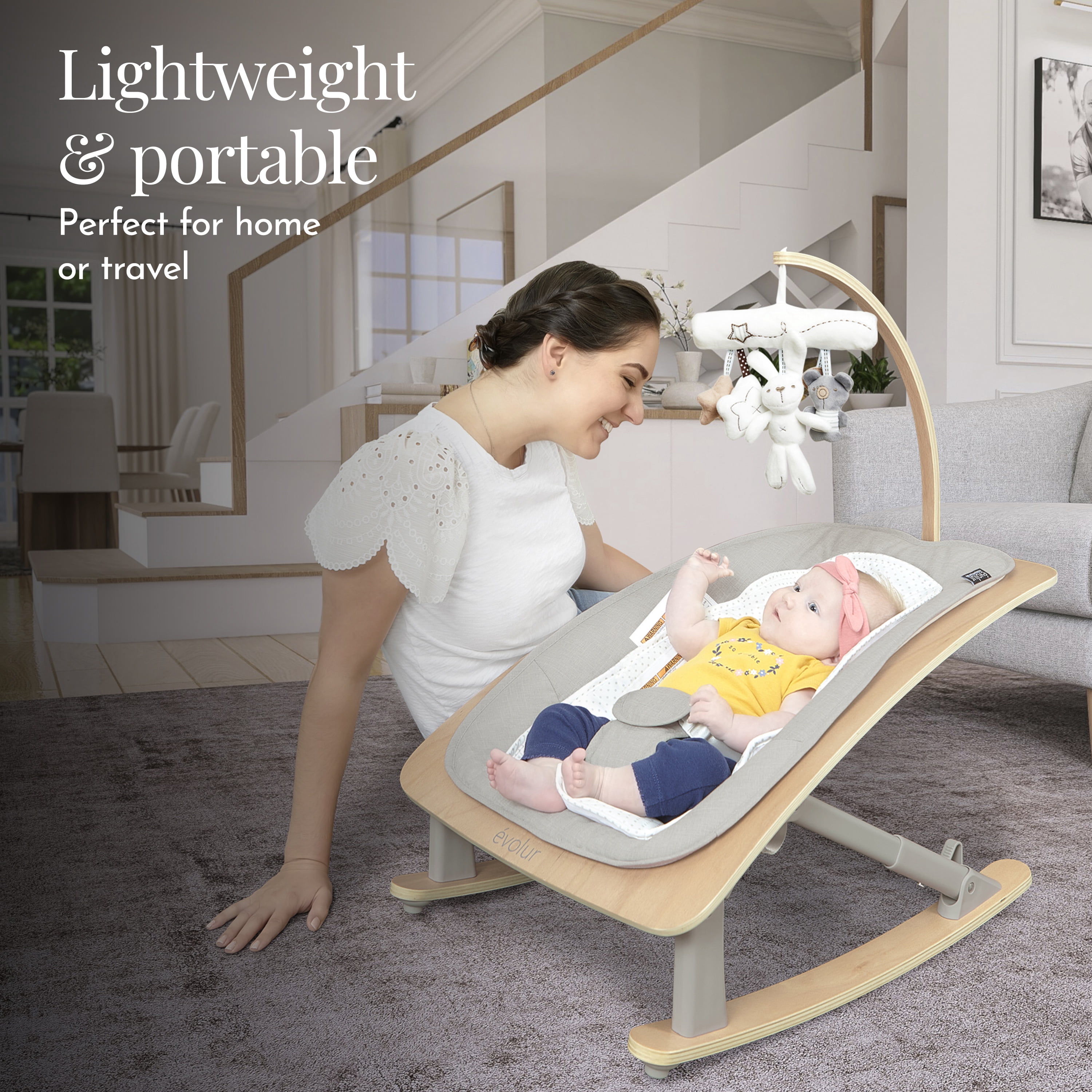 Evolur Tory 2-in-1 Rocker & Chair, Light Gray