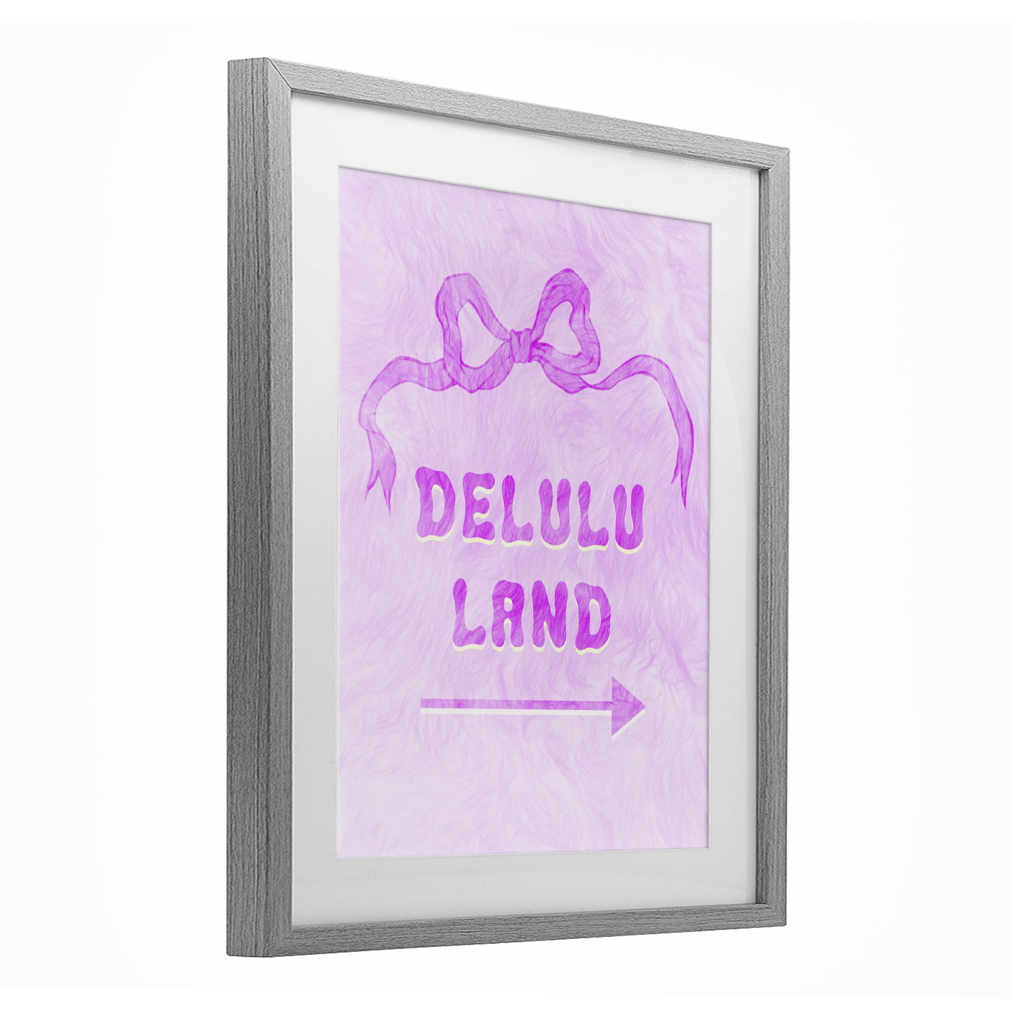 Stupell Industries Delulu Land Feminine Ribbon Gray Framed Print Under Glass, design by Ziwei Li