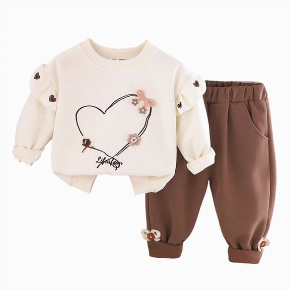 Toddler Baby Girl Clothes 12 18 Months 2T 3T 4T 5T 6T Fall Winter Outfits Cute Print Long Sleeve Sweatshirt Pant Outfits White Size 3-4 Years