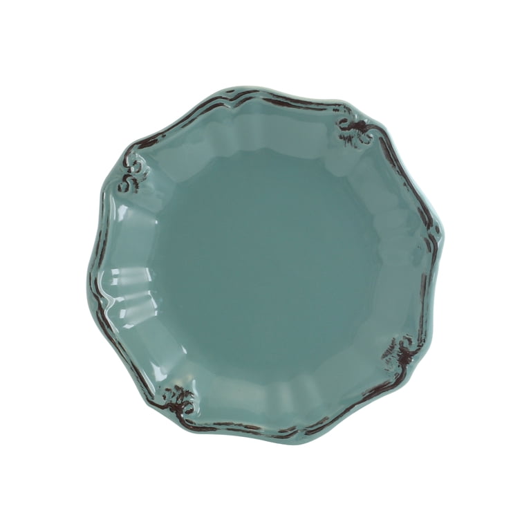Elama Fleur De Lys 20-Piece Dinnerware Set, Turquoise photo 3