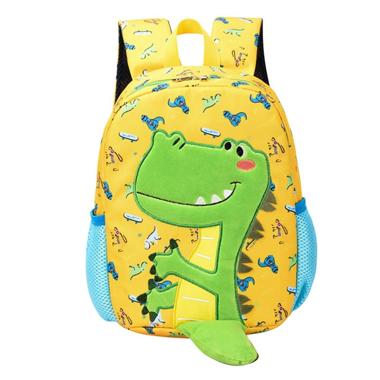 Double shoulder bag for Children School Starts Season Fashion Breathable Dinosaur Print Child Student Zipper Cartoon School Bag Nylon Backpack Yellow