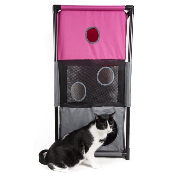 Pet Life Kitty-Square Obstacle Soft Folding Sturdy Play-Active Travel Collapsible Travel Pet Cat House Furniture - One Size - Pink, Grey