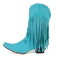 thumbnail image 3 of Bottes Longues à Franges Rivets Rétro Bottes Western Cowboy Femmes 2023 Vintage Talons Épais Décontractées à Enfiler Chaussures Féminines, 3 of 5