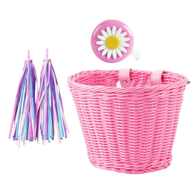 Cesta de Bicicleta para Niños Colamx Cesta Tejida Hecha a Mano Delantera Rosa
