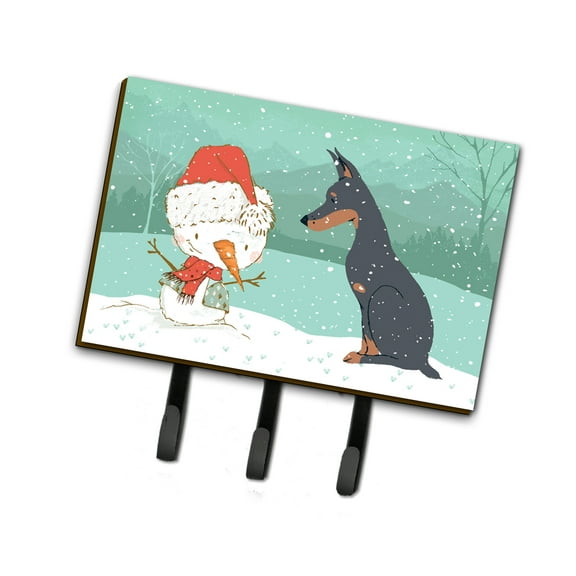 Doberman and Snowman Christmas Leash or Key Holder