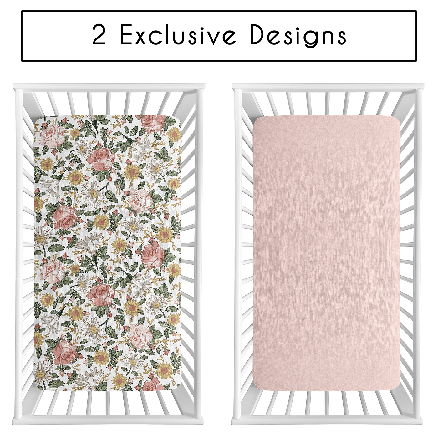 Sweet Jojo Designs Vintage Floral Pink Girl 100% Cotton Muslin Fitted Crib Sheets Set 2 Piece