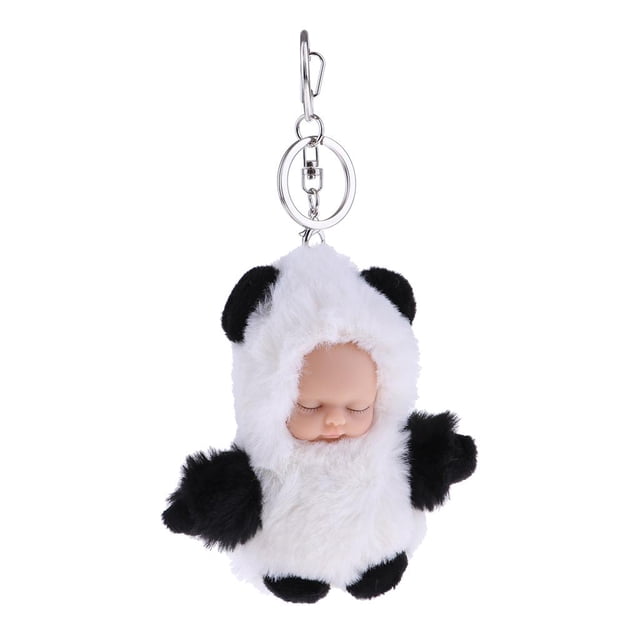 10cm PomPom Sleeping Baby Doll Llaveros Llaveros Bolsas Colgante de encanto Blanco negro Sunnimix Sleeping Doll Key Chain