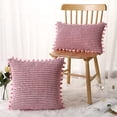 thumbnail image 6 of 2 Packs 16"×16" Throw Pillow Covers with Pom-poms Corn Striped Lumbar Pillowcase Soft Square Cushion Case Set Farmhouse Home Decor for Couch Sofa Bedroom Car Living Room, 6 of 9